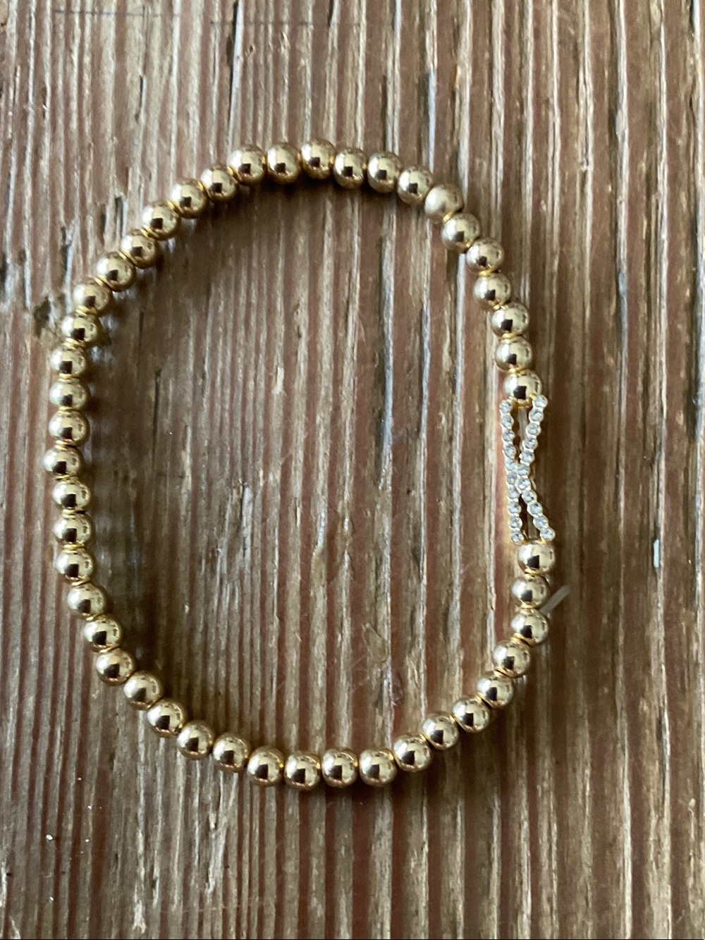 Gold Beaded Stretch Bracelet with K initial pave charm